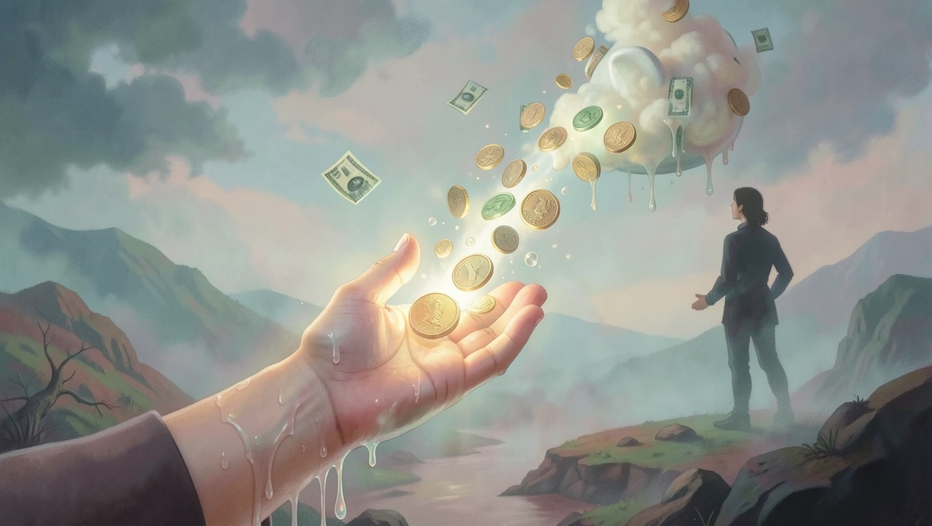 Parent and child counting coins together during money conversation
